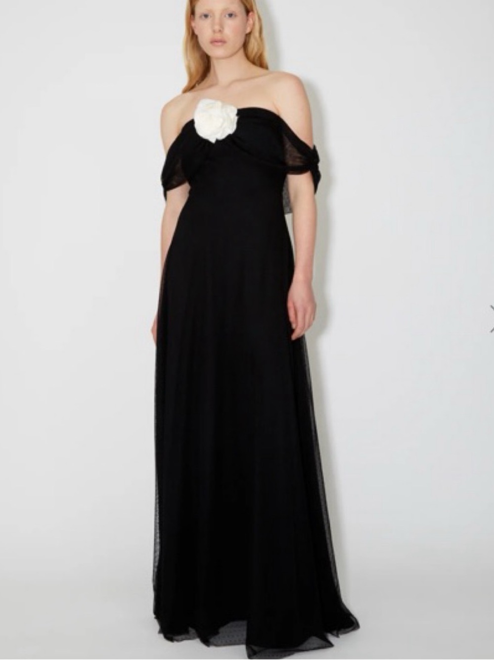 BERNADETTE Blair Black Polka Dot Tulle Rose Appliqué Maxi Dress – FR38 / US6